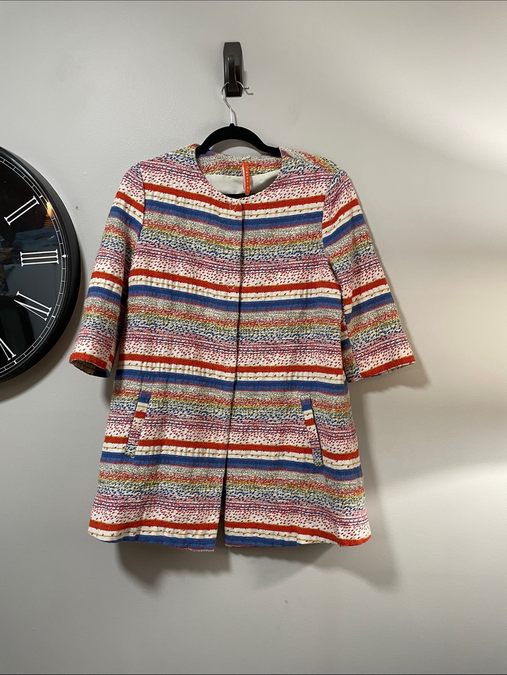 Imperial Striped Multicolor Tweed Pea Coat - Women